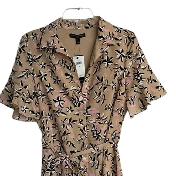 Banana Republic Tan Printed Ruffle Sleeve Shirt Dress Size 6 NWT - Picture 5 of 14